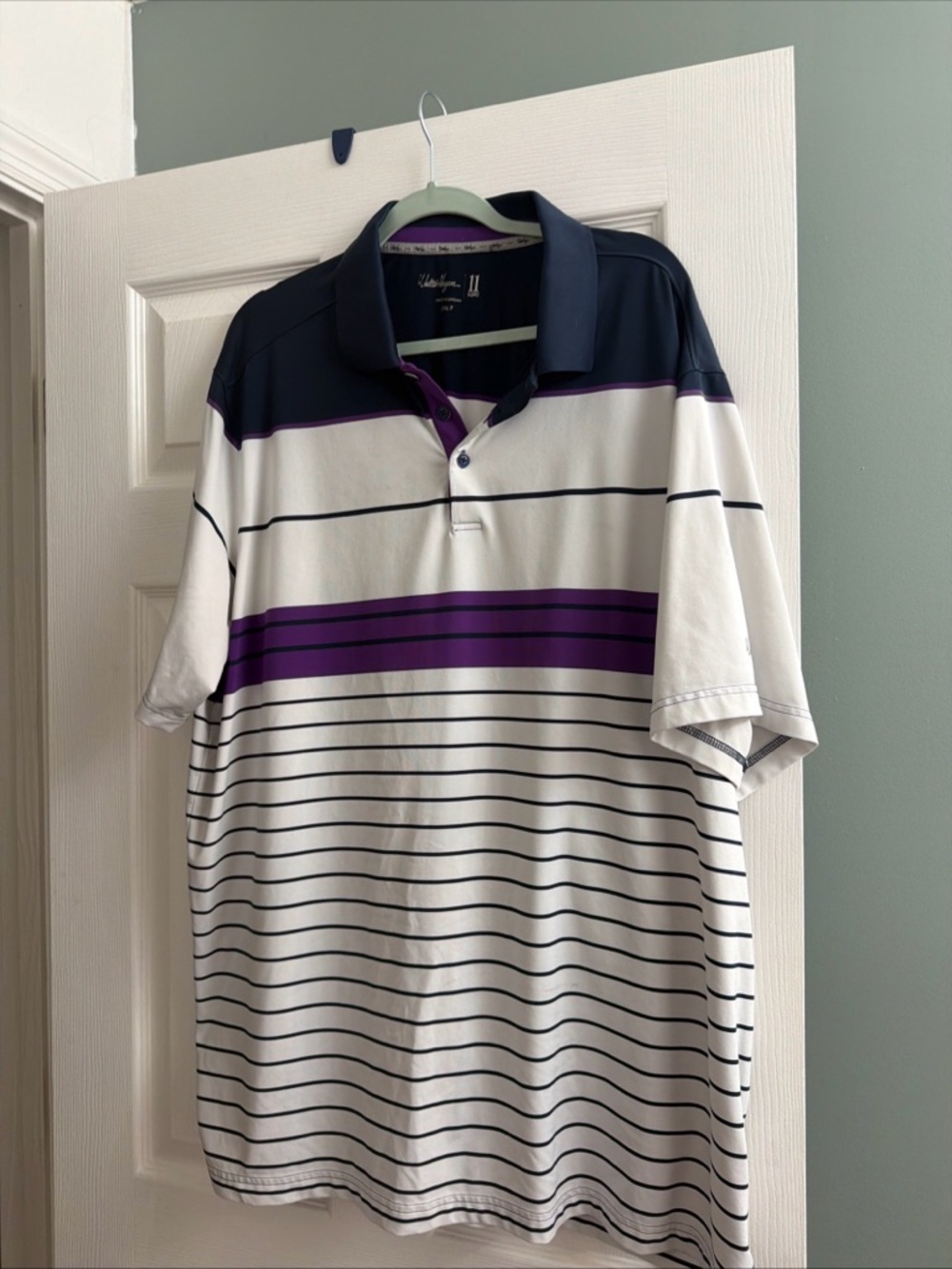 Walter Hagen White Polo with Navy & Purple Stripes